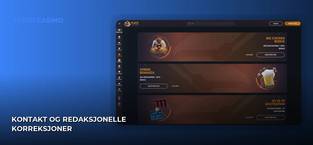 Kontakt og redaksjonelle korreksjoner